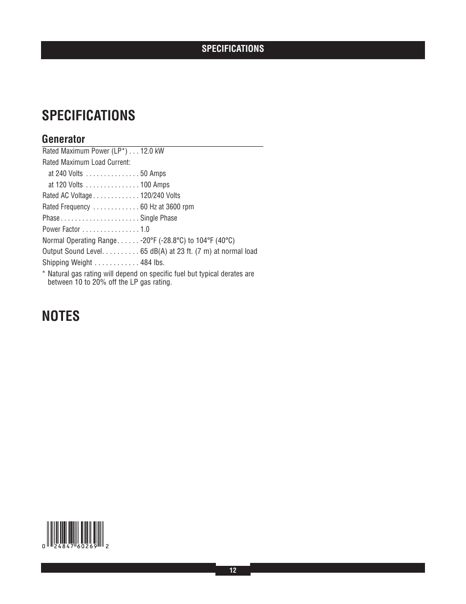 Generator | Briggs & Stratton 40273 User Manual | Page 12 / 12