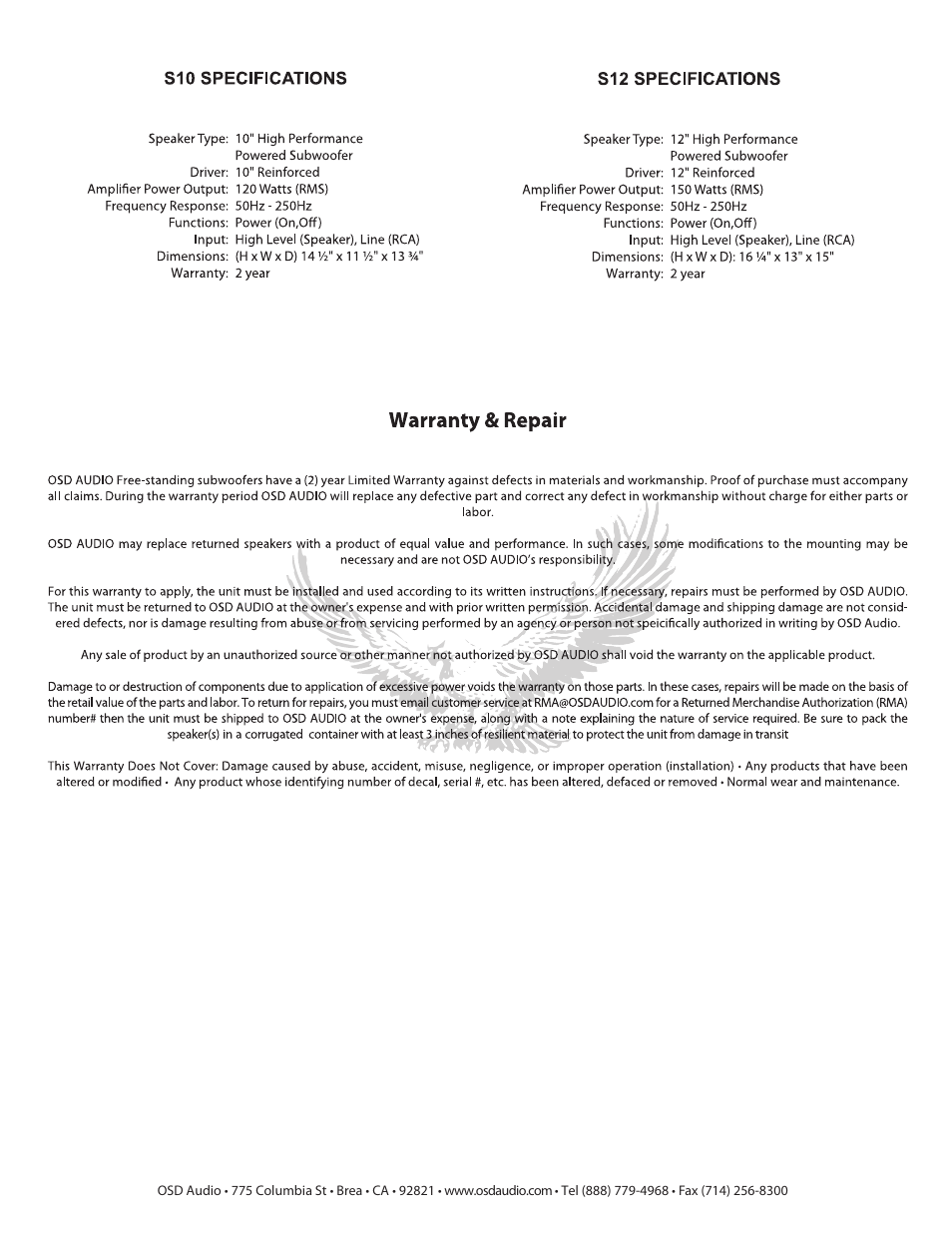 OSD Audio S-10 User Manual | Page 4 / 4