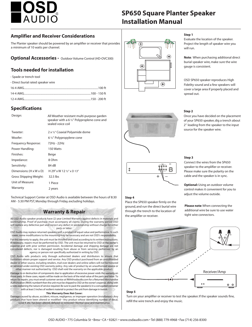 OSD Audio SP650 User Manual | 1 page