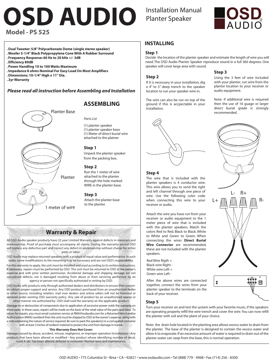 OSD Audio PS525 User Manual | 1 page