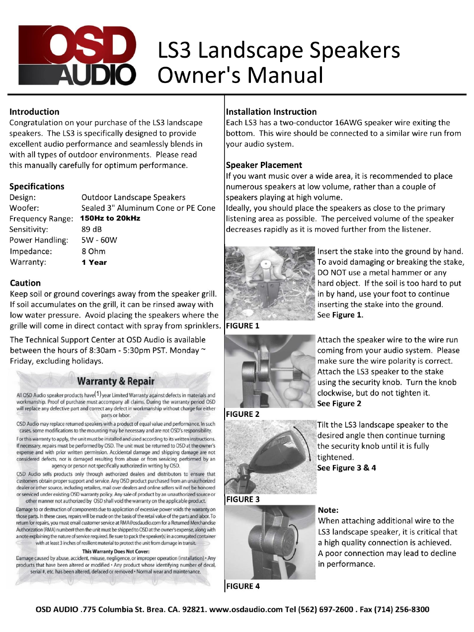 OSD Audio LS3-PE User Manual | 2 pages