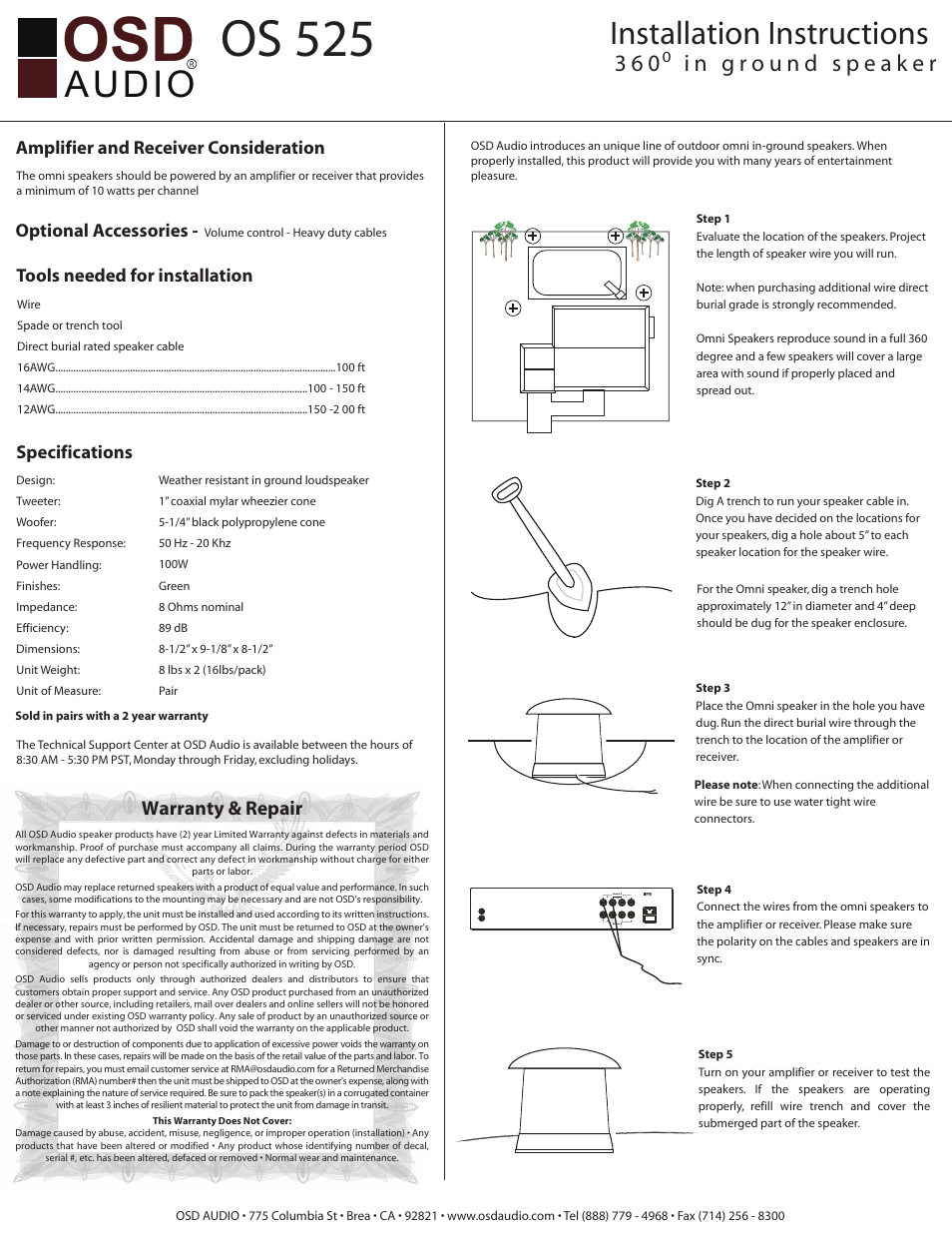 OSD Audio OS525 User Manual | 1 page