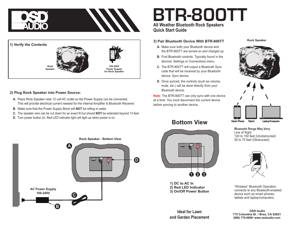 OSD Audio BTR-800TT User Manual | 1 page