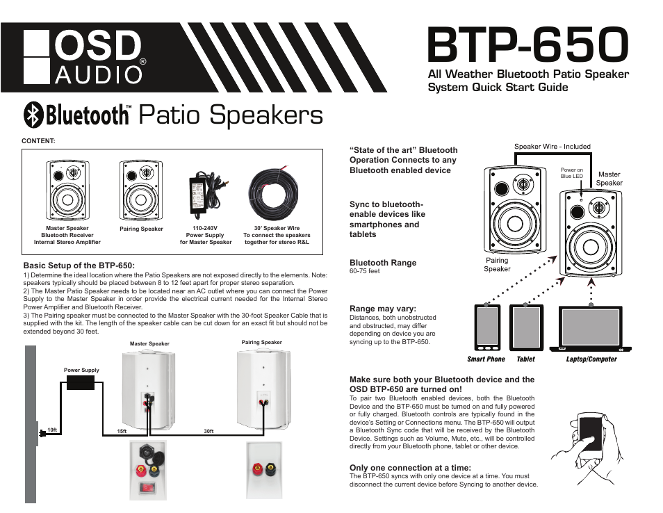 OSD Audio BTP-650 User Manual | 1 page