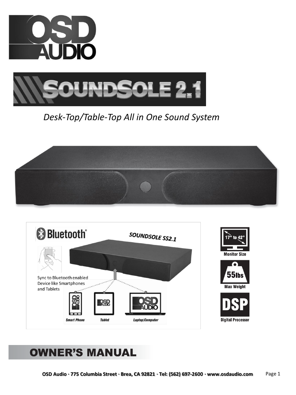 OSD Audio Soundsole 2.1 User Manual | 12 pages