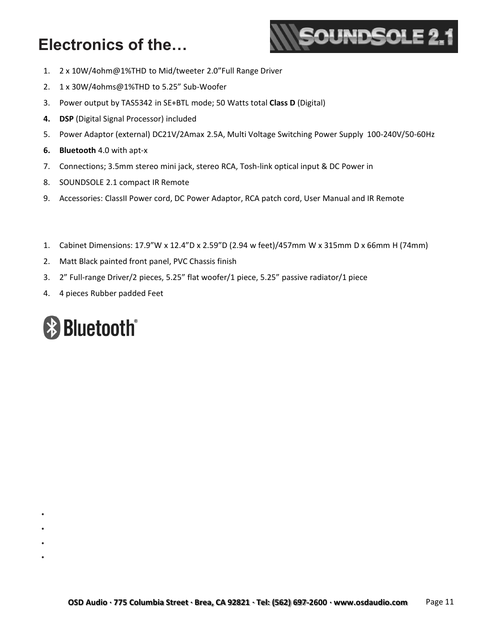 Electronics of the, Mechanics of soundsole 2.1 | OSD Audio Soundsole 2.1 User Manual | Page 11 / 12