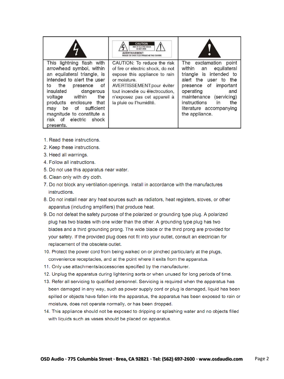 OSD Audio Soundsole 2.1 User Manual | Page 2 / 12