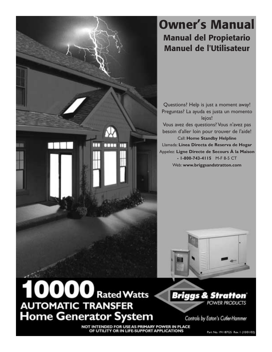 Briggs & Stratton 10000  Rated Watts User Manual | 72 pages