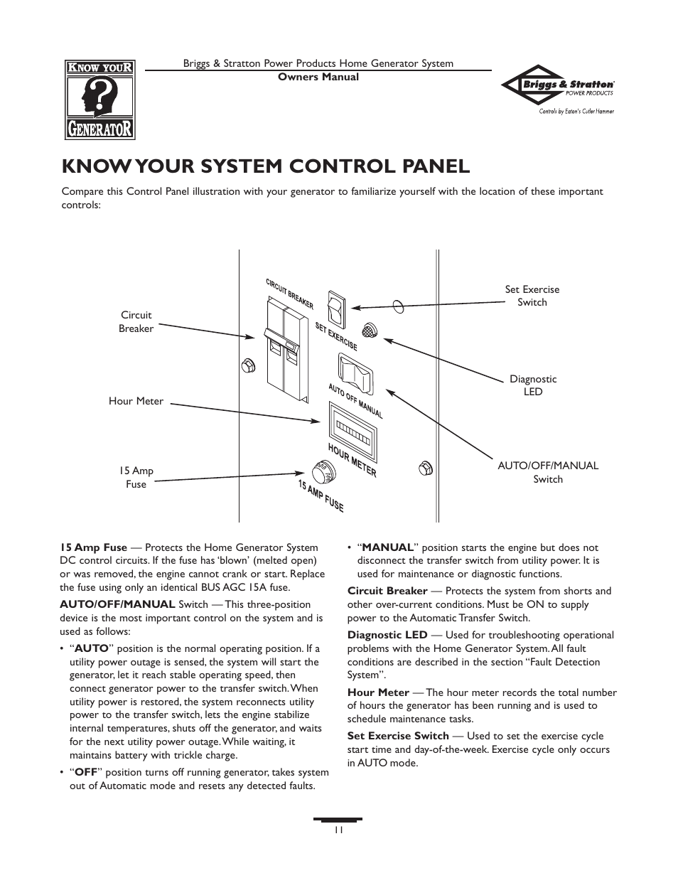 Access doors, To remove an access door, To install an access door | Know your system control panel | Briggs & Stratton 10000  Rated Watts User Manual | Page 11 / 72