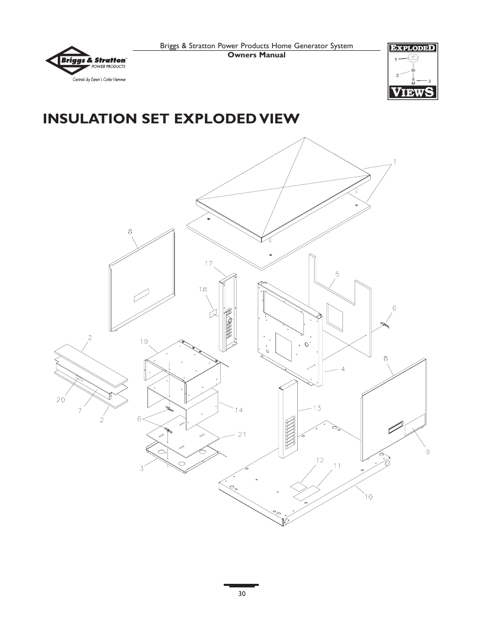 Insulation set exploded view | Briggs & Stratton 10000  Rated Watts User Manual | Page 30 / 72