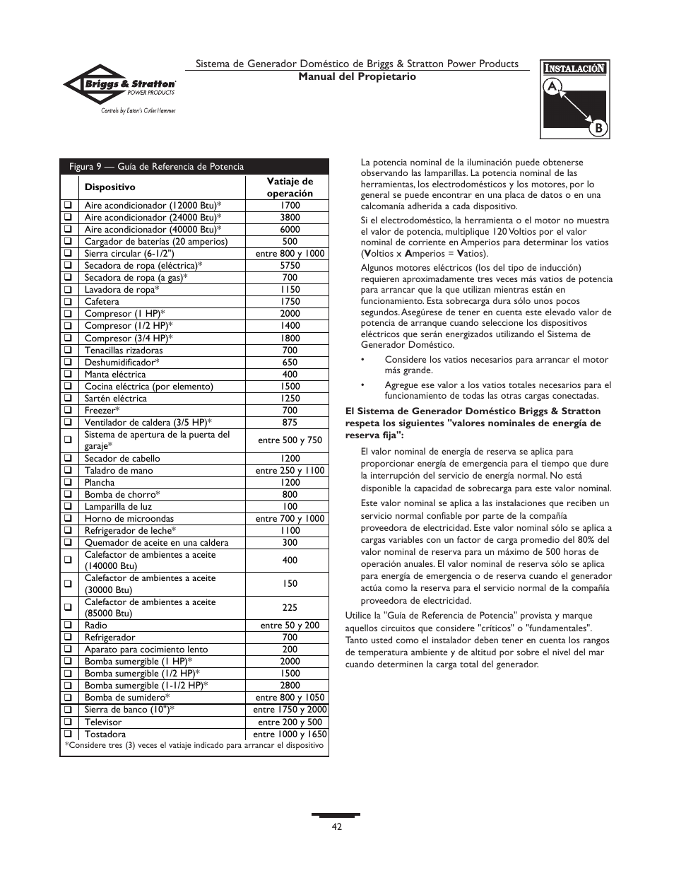 Briggs & Stratton 10000  Rated Watts User Manual | Page 42 / 72