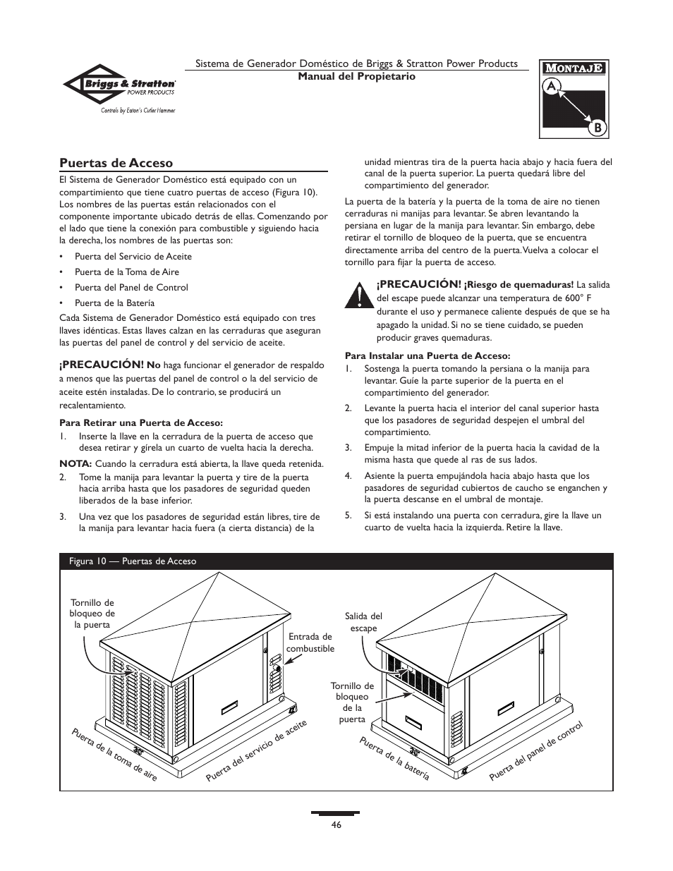 Puertas de acceso | Briggs & Stratton 10000  Rated Watts User Manual | Page 46 / 72
