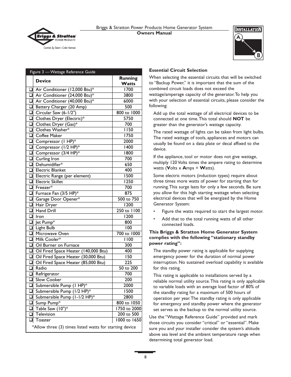 Briggs & Stratton 10000  Rated Watts User Manual | Page 8 / 72