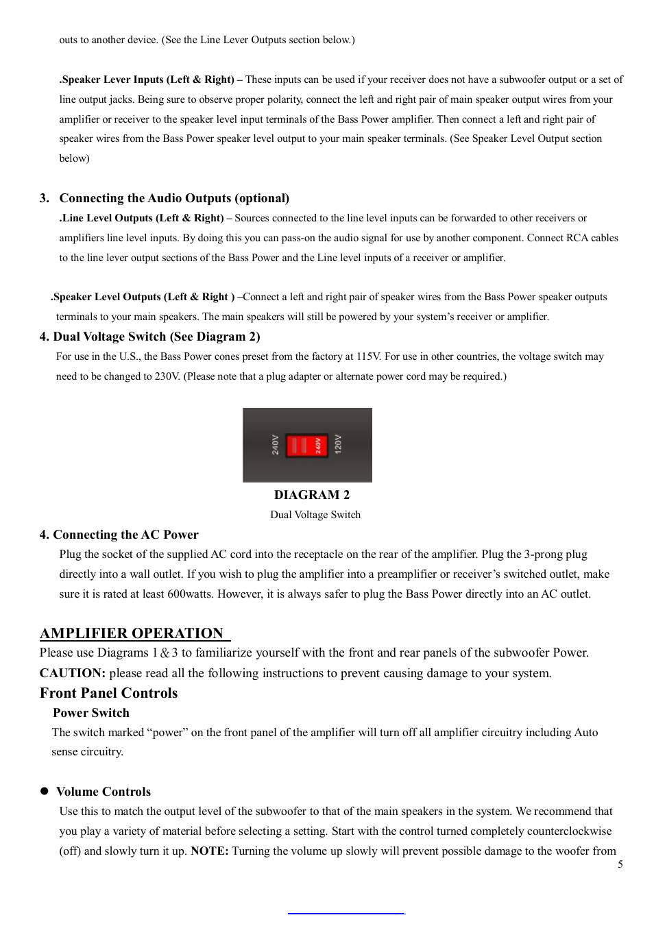 Amplifier operation, Front panel controls | OSD Audio SMP-250 User Manual | Page 5 / 7