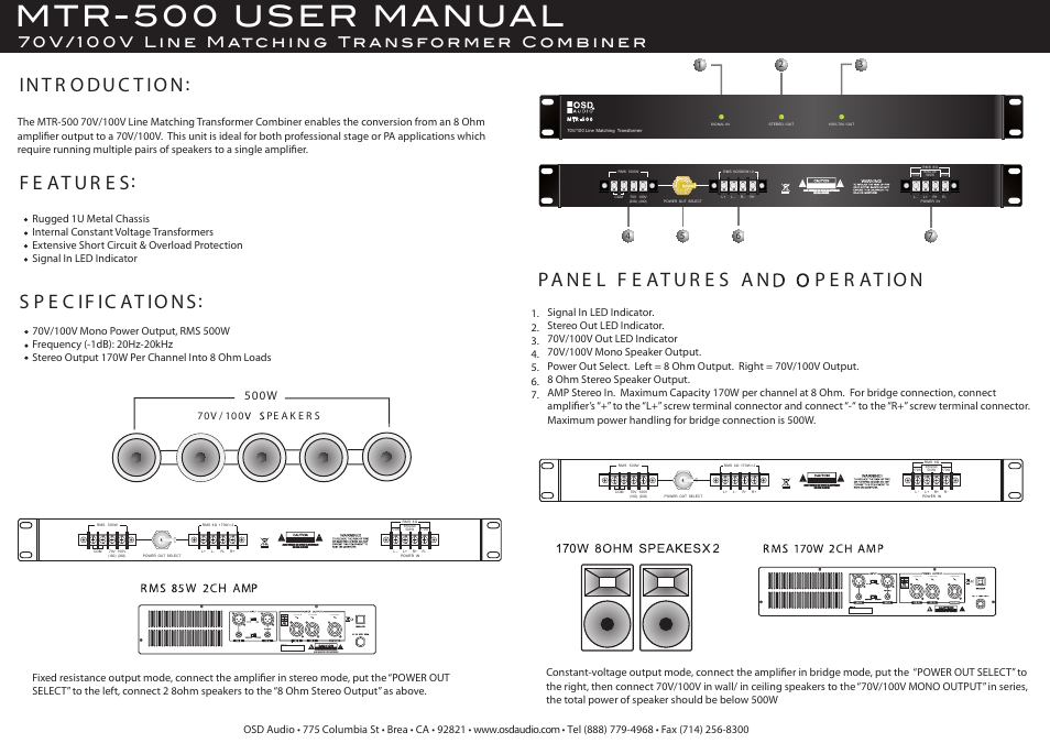 OSD Audio MTR-500 User Manual | 1 page