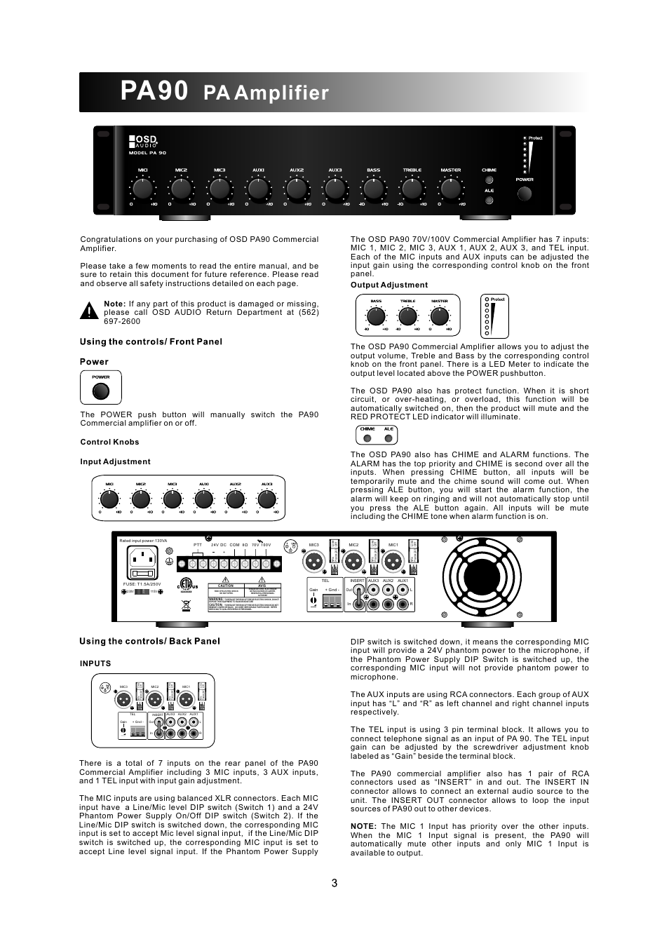 Pa90, Pa amplifier | OSD Audio PA-90 User Manual | Page 4 / 6
