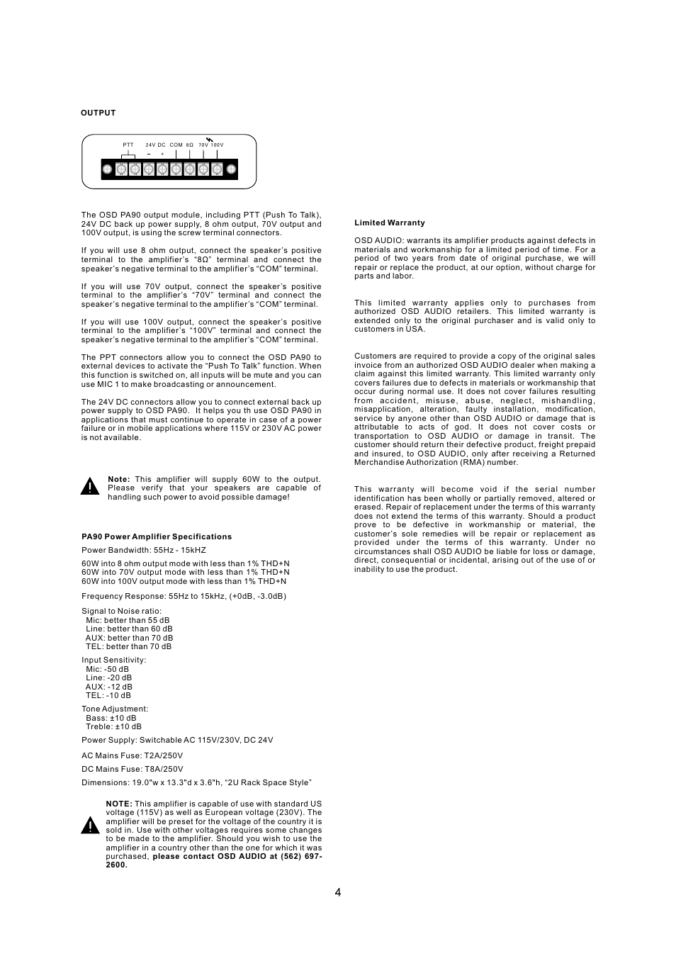 OSD Audio PA-90 User Manual | Page 5 / 6