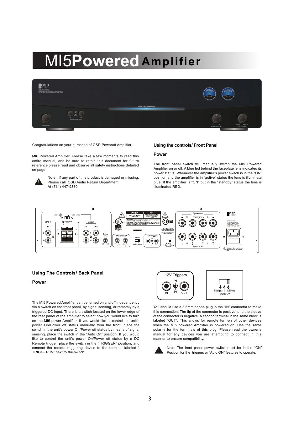 Mi5 powered, Amplifier | OSD Audio MI-5 User Manual | Page 3 / 6