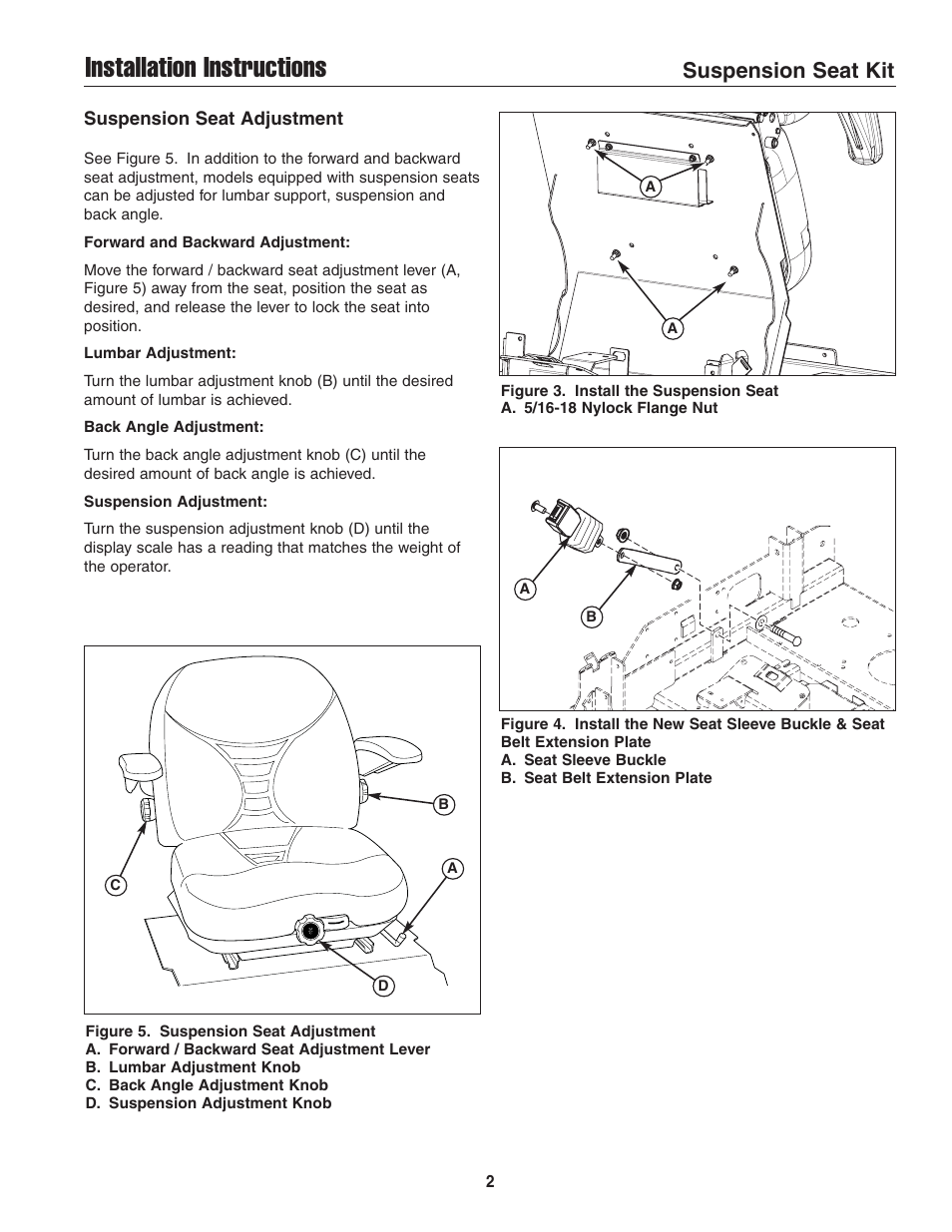 Installation instructions, Suspension seat kit | Briggs & Stratton S200X User Manual | Page 2 / 2