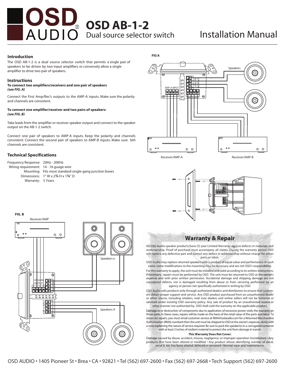 OSD Audio AB-1.2 User Manual | 1 page