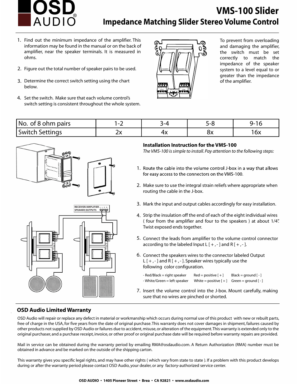 OSD Audio VMS100 User Manual | 1 page