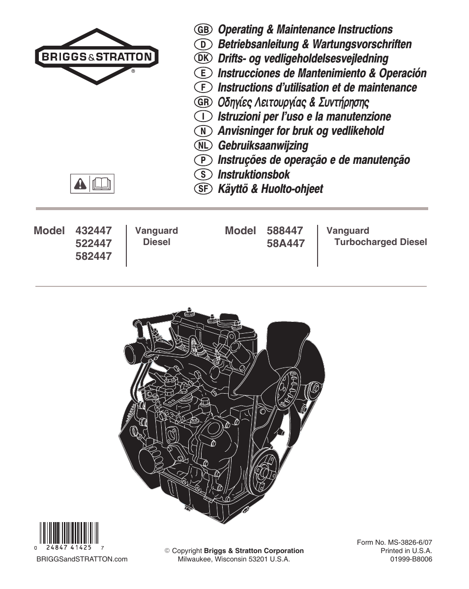 Briggs & Stratton 582447 User Manual | 76 pages