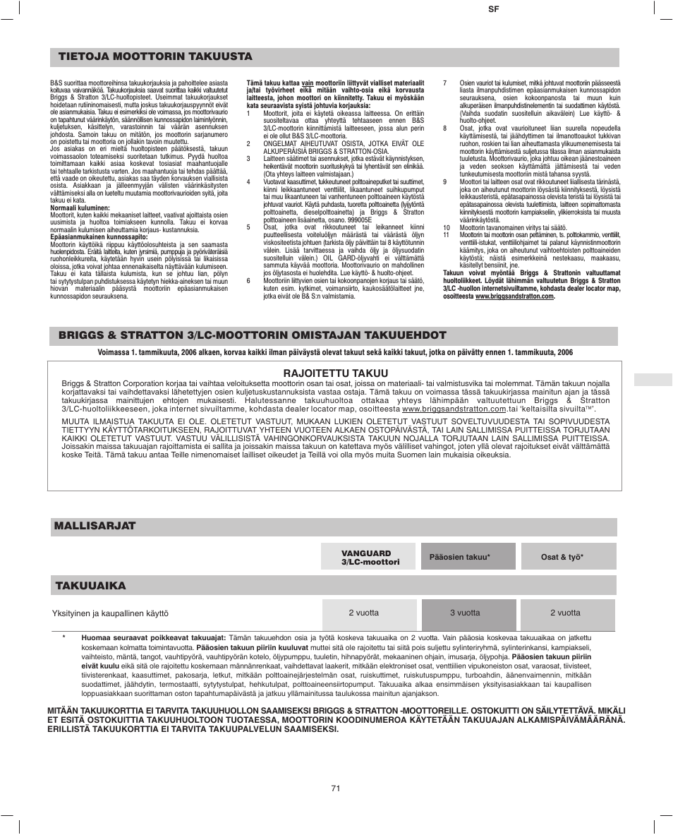 Briggs & Stratton 582447 User Manual | Page 73 / 76