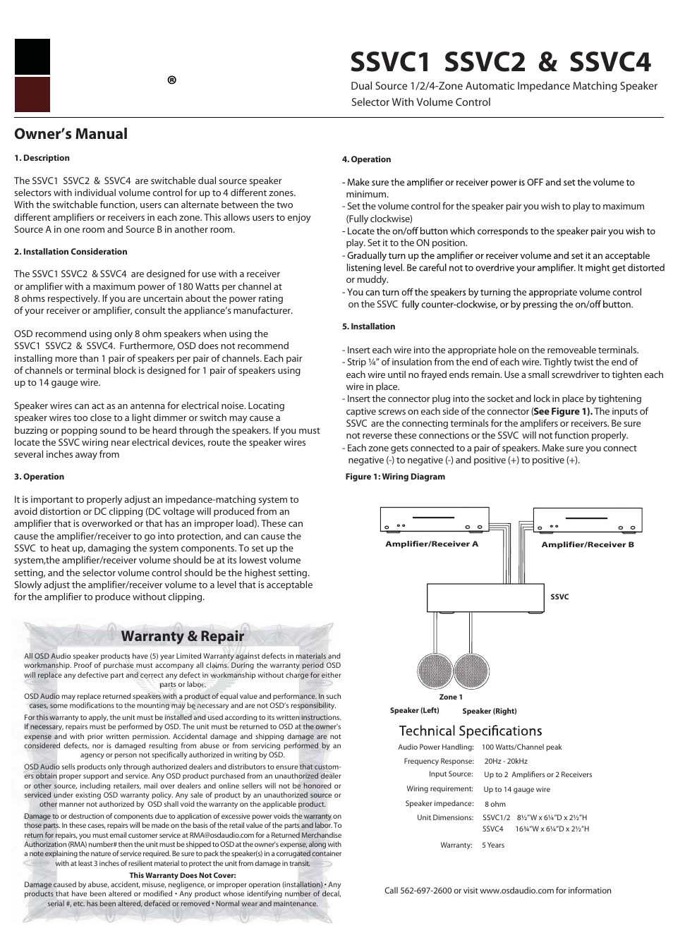 OSD Audio SSVC4 User Manual | 1 page