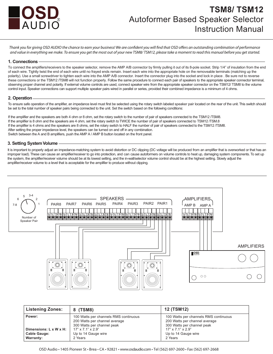 OSD Audio TSM-12 User Manual | 1 page