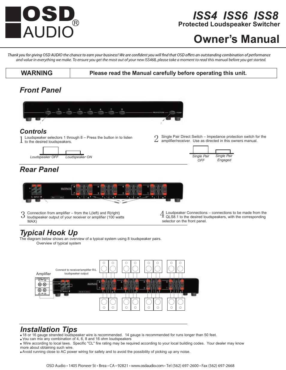 OSD Audio ISS8 User Manual | 1 page