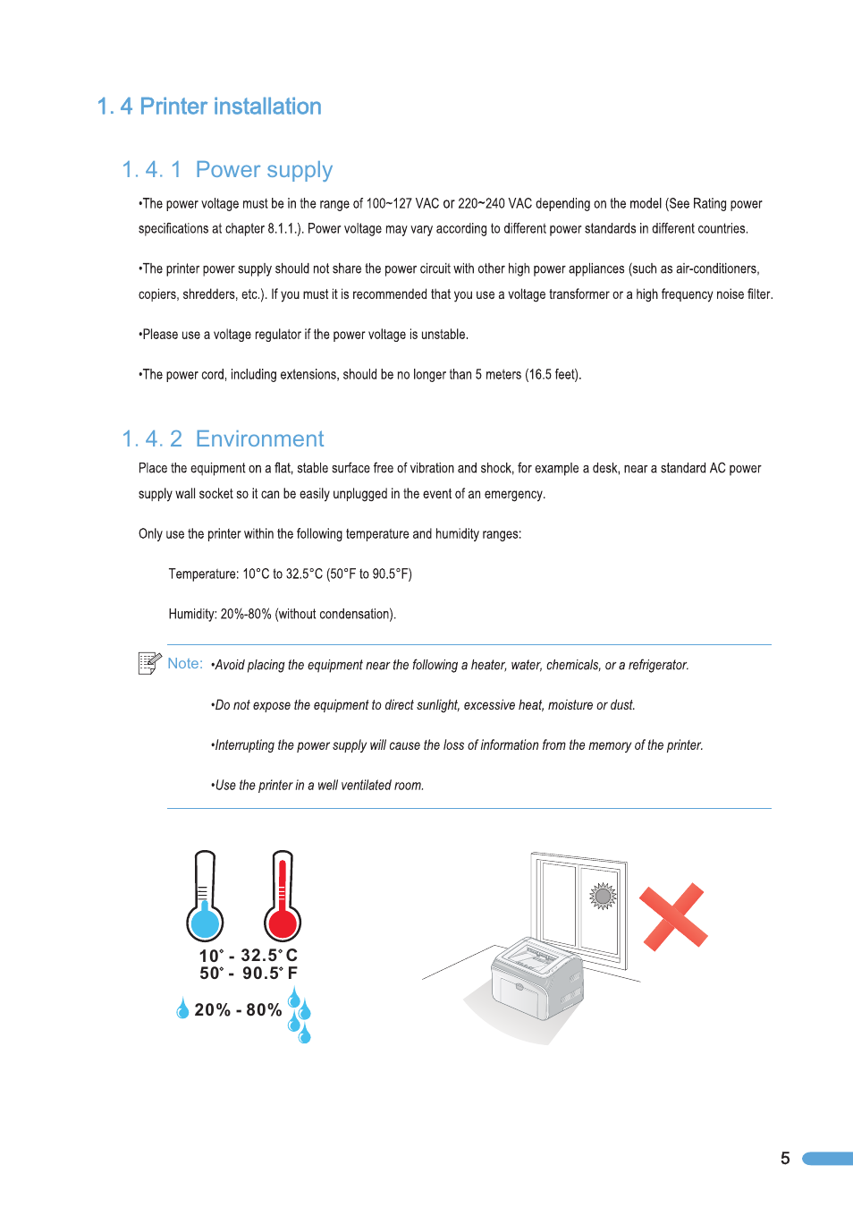 4 printer installation, 1 power supply, 2 environment | Printer installation, Power supply, Environment | Pantum P2050 User Manual | Page 12 / 61