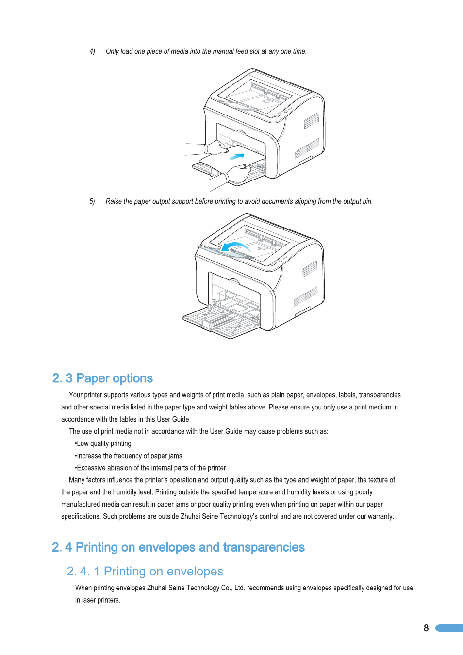 3 paper options, 4 printing on envelopes and transparencies, 1 printing on envelopes | Paper options, Printing on envelopes and transparencies, Printing on envelopes | Pantum P2050 User Manual | Page 15 / 61