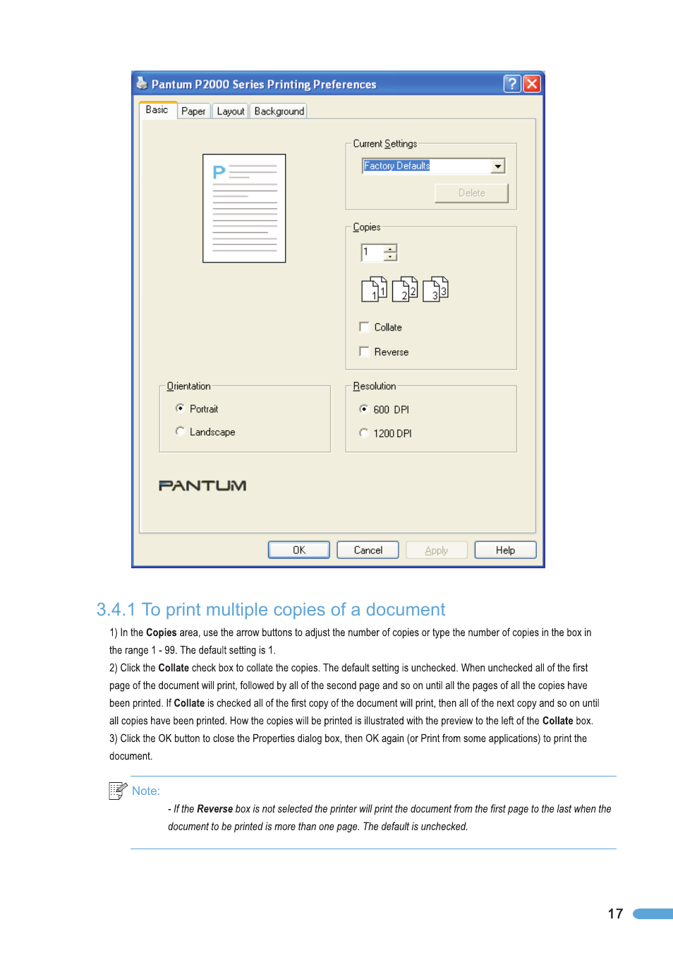 1 to print multiple copies of a document, To print multiple copies of a document | Pantum P2050 User Manual | Page 24 / 61