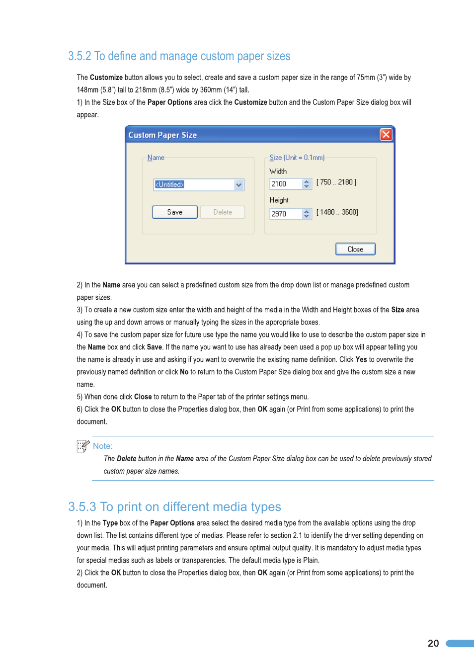 2 to define and manage custom paper sizes, 3 to print on different media types, To define and manage custom paper sizes | To print on different media types | Pantum P2050 User Manual | Page 27 / 61