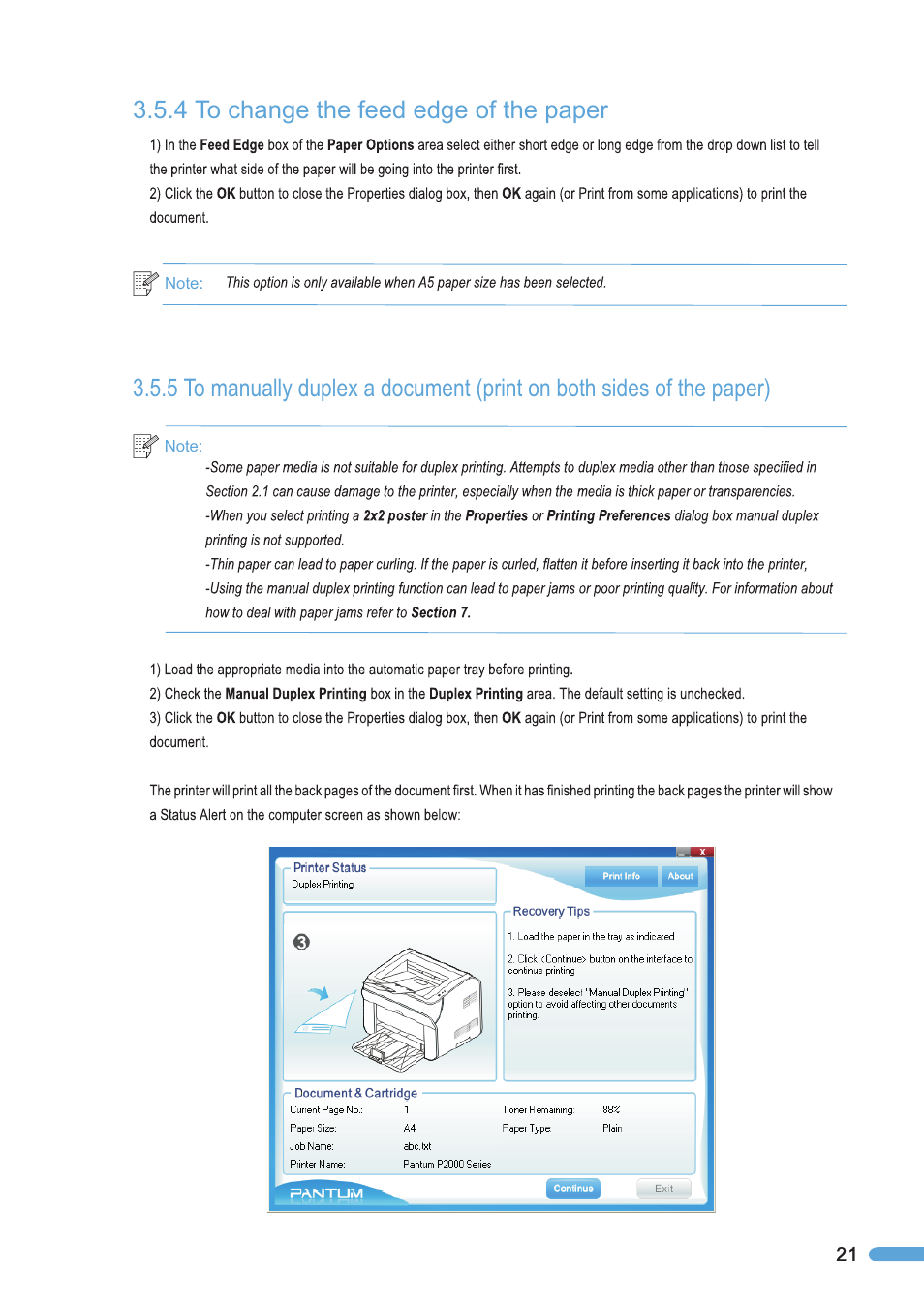4 to change the feed edge of the paper, To change the feed edge of the paper | Pantum P2050 User Manual | Page 28 / 61