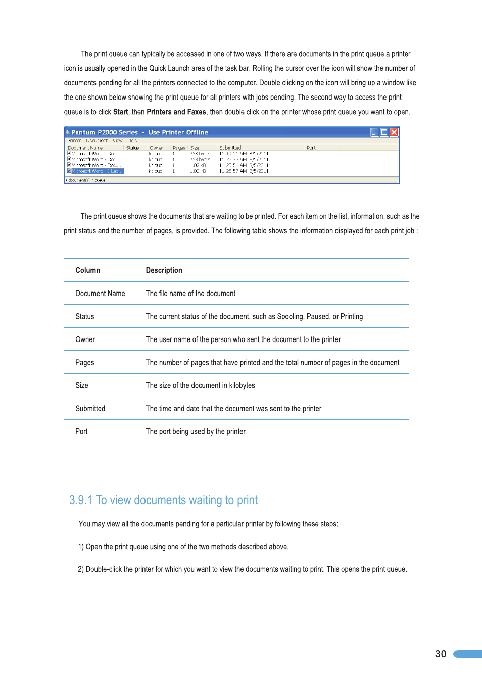 1 to view documents waiting to print, To view documents waiting to print | Pantum P2050 User Manual | Page 37 / 61