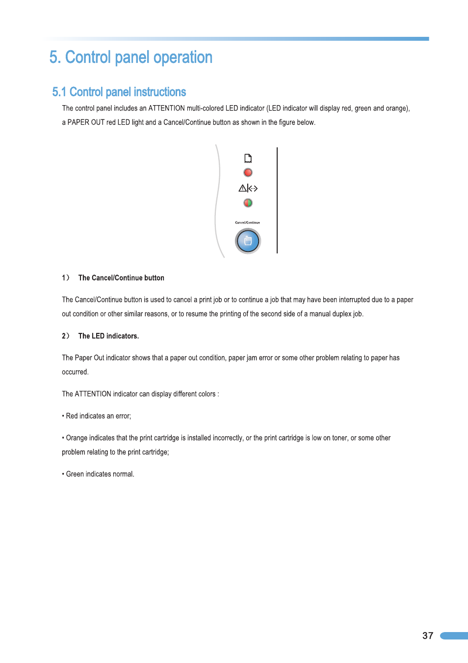 Control panel operation, 1 control panel instructions, Control panel instructions | Pantum P2050 User Manual | Page 44 / 61