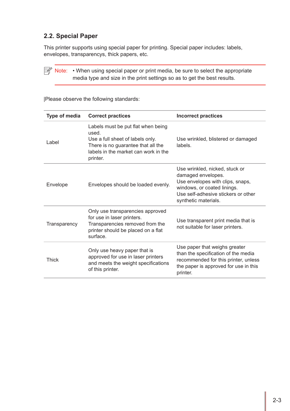 Special paper, Special paper -3 | Pantum M5005 User Manual | Page 18 / 92