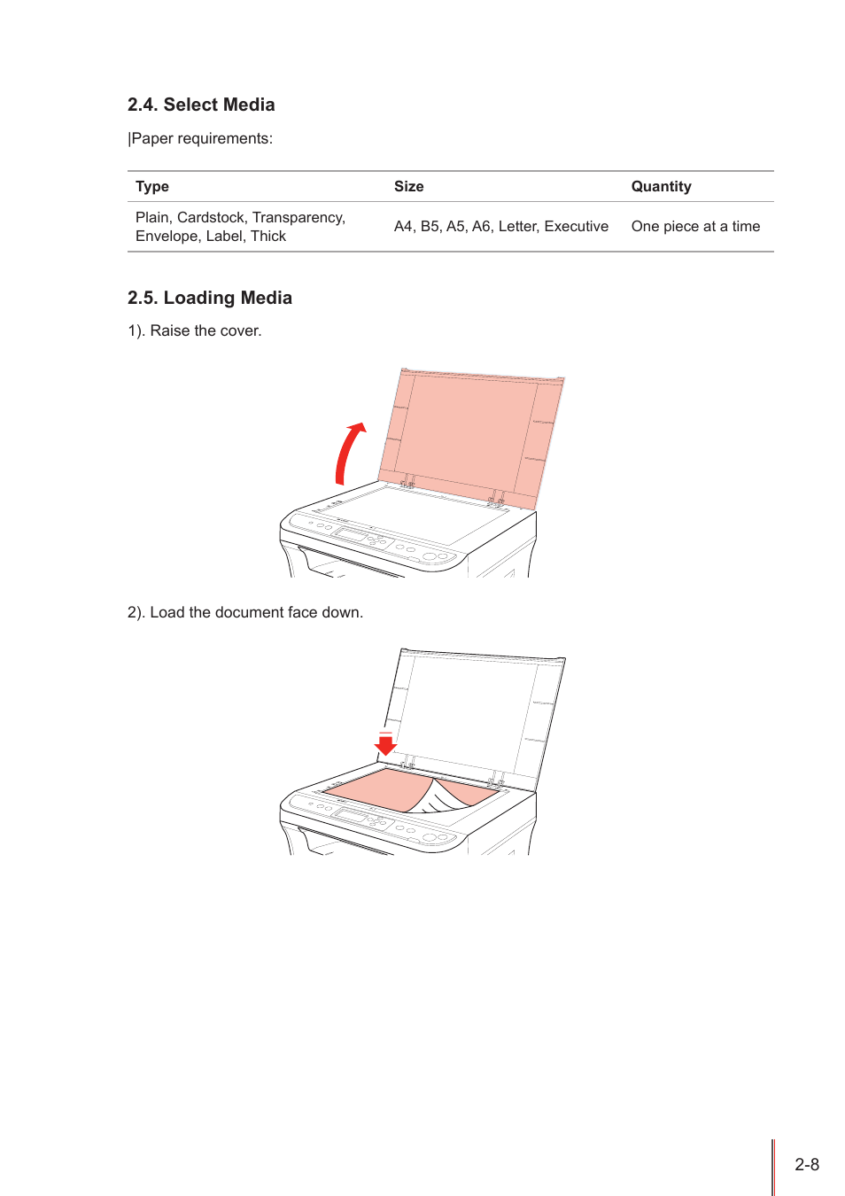 Select media, Loading media, Select media -8 | Loading media -8 | Pantum M5005 User Manual | Page 23 / 92
