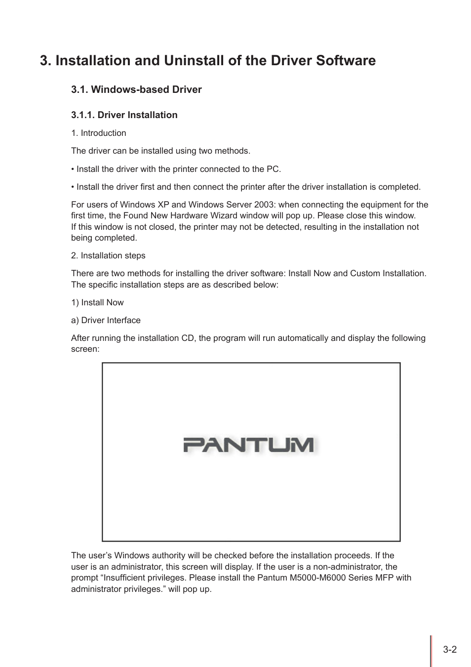 Installation and uninstall of the driver software, Windows-based driver, Driver installation | Windows-based driver -2, Driver installation -2 | Pantum M5005 User Manual | Page 27 / 92