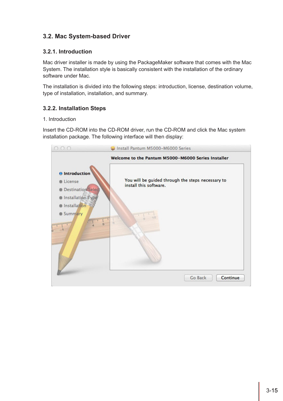 Mac system-based driver, Introduction, Installation steps | Mac system-based driver -15, Introduction -15, Installation steps -15 | Pantum M5005 User Manual | Page 40 / 92