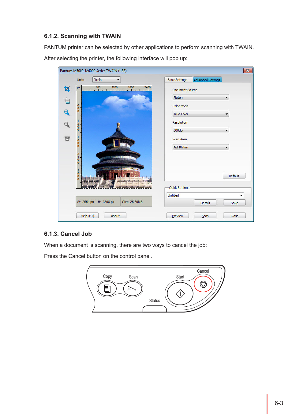 Scanning with twain, Cancel job, Scanning with twain -3 | Cancel job -3 | Pantum M5005 User Manual | Page 61 / 92