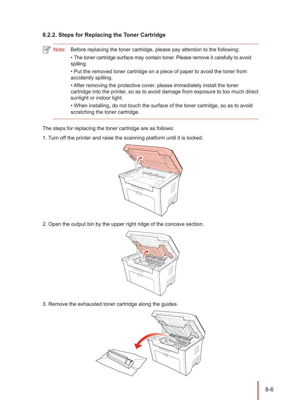 Steps for replacing the toner cartridge, Steps for replacing the toner cartridge -6 | Pantum M5005 User Manual | Page 76 / 92