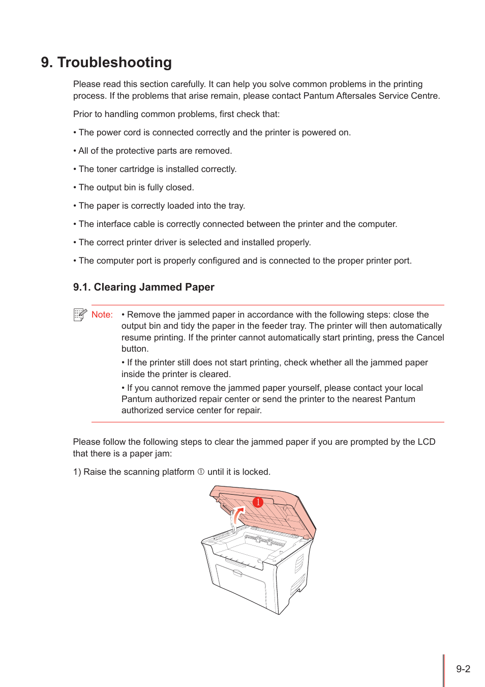 Troubleshooting, Clearing jammed paper, Troubleshooting -2 | Clearing jammed paper -2 | Pantum M5005 User Manual | Page 79 / 92