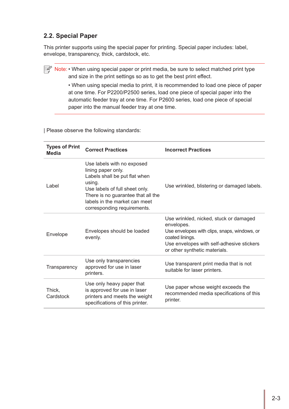 Special paper, Special paper -3 | Pantum P2500W User Manual | Page 14 / 78