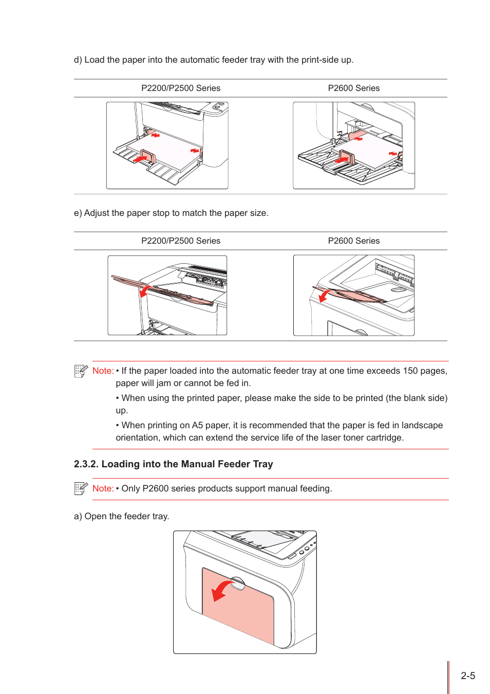 Loading into the manual feeder tray, Loading into the manual feeder tray -5 | Pantum P2500W User Manual | Page 16 / 78