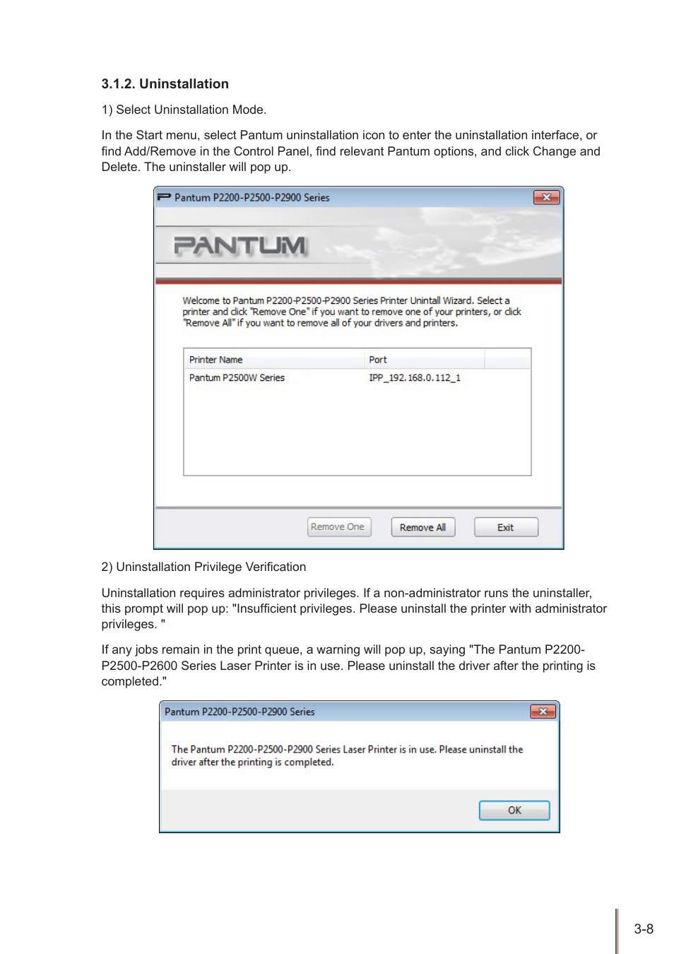 Uninstallation, Uninstallation -8 | Pantum P2500W User Manual | Page 26 / 78