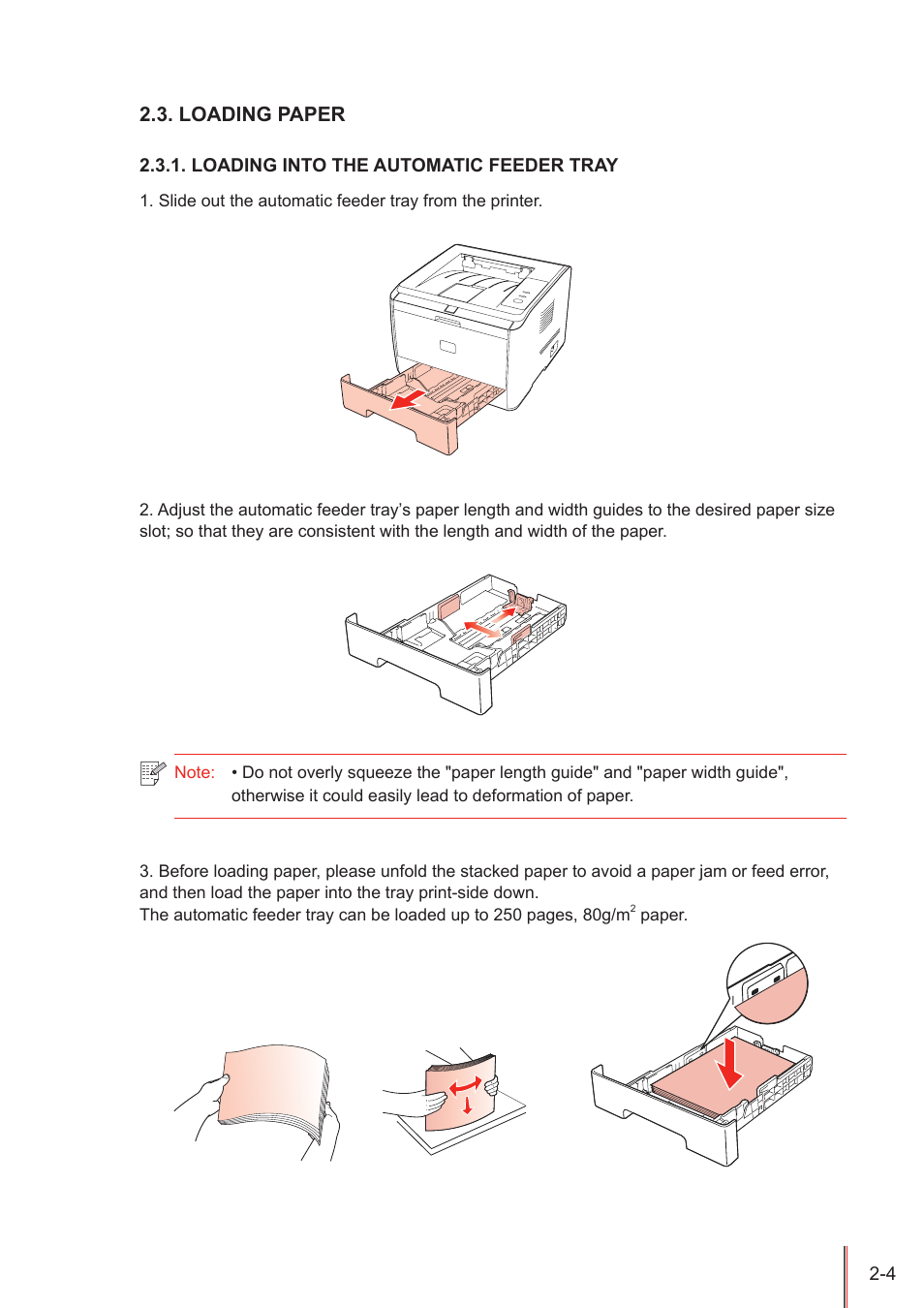 Loading paper, Loading into the automatic feeder tray, Loading paper -4 | Loading into the automatic feeder tray -4 | Pantum P3205D User Manual | Page 16 / 69