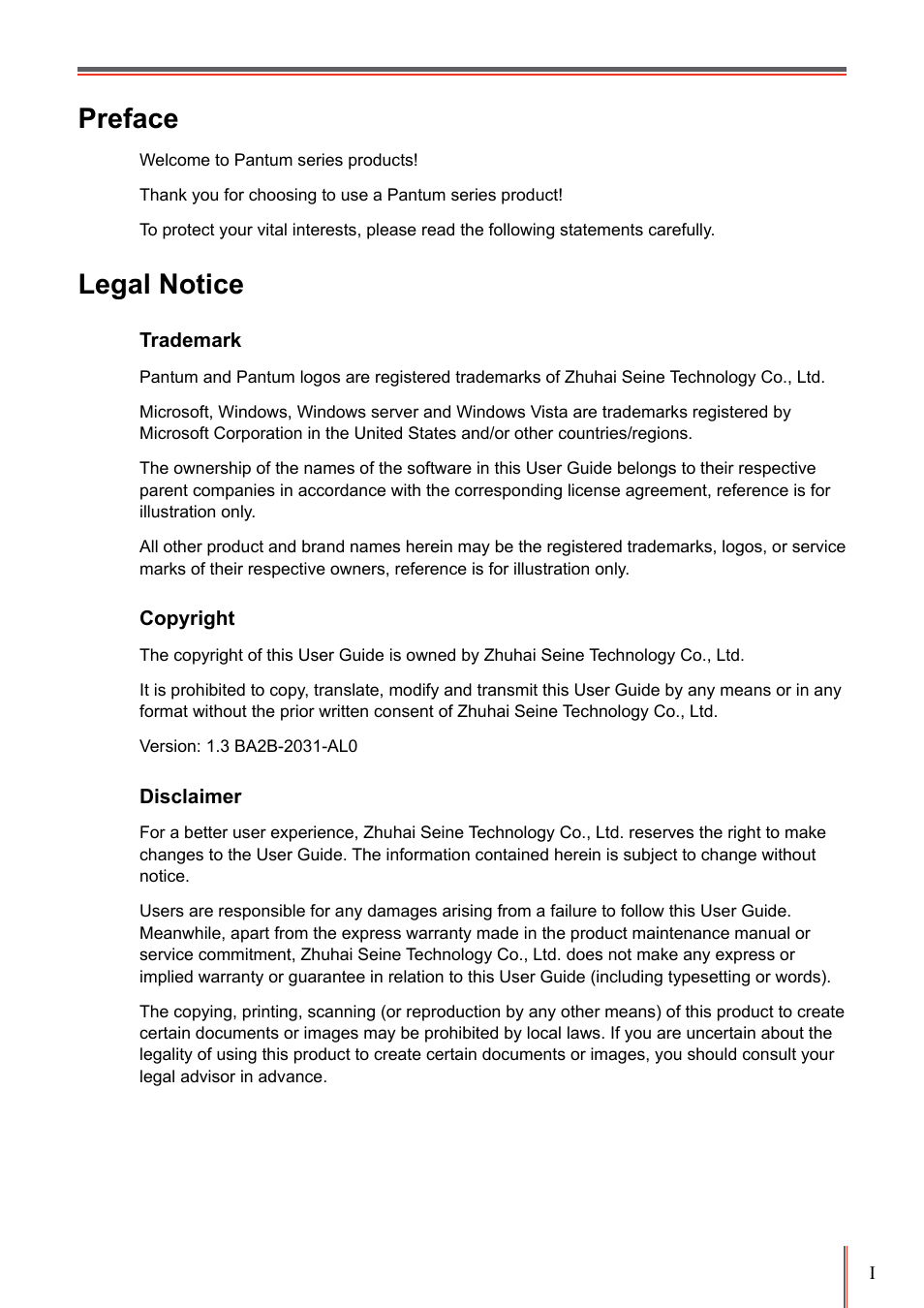 Preface, Legal notice | Pantum P3205D User Manual | Page 2 / 69