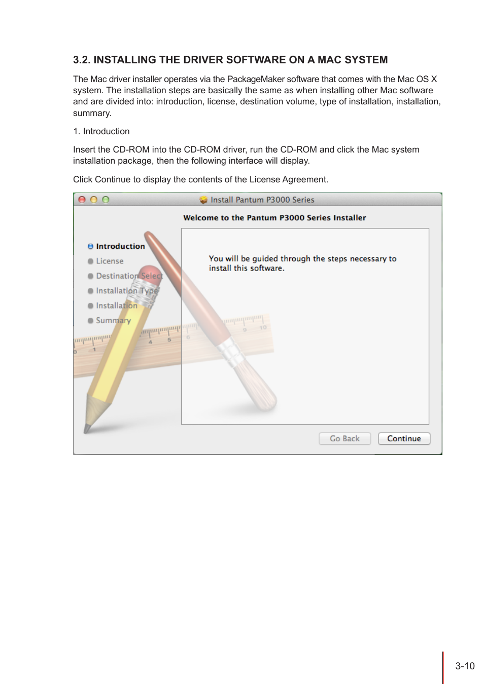 Installing the driver software on a mac system, Installing the driver software on a mac system -10 | Pantum P3205D User Manual | Page 29 / 69